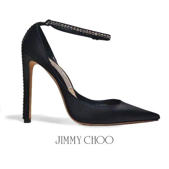 Jimmy Choo Helix 110 Black Satin 39 EU 9 US High Heel Rhinestones Pumps - Picture 1 of 13